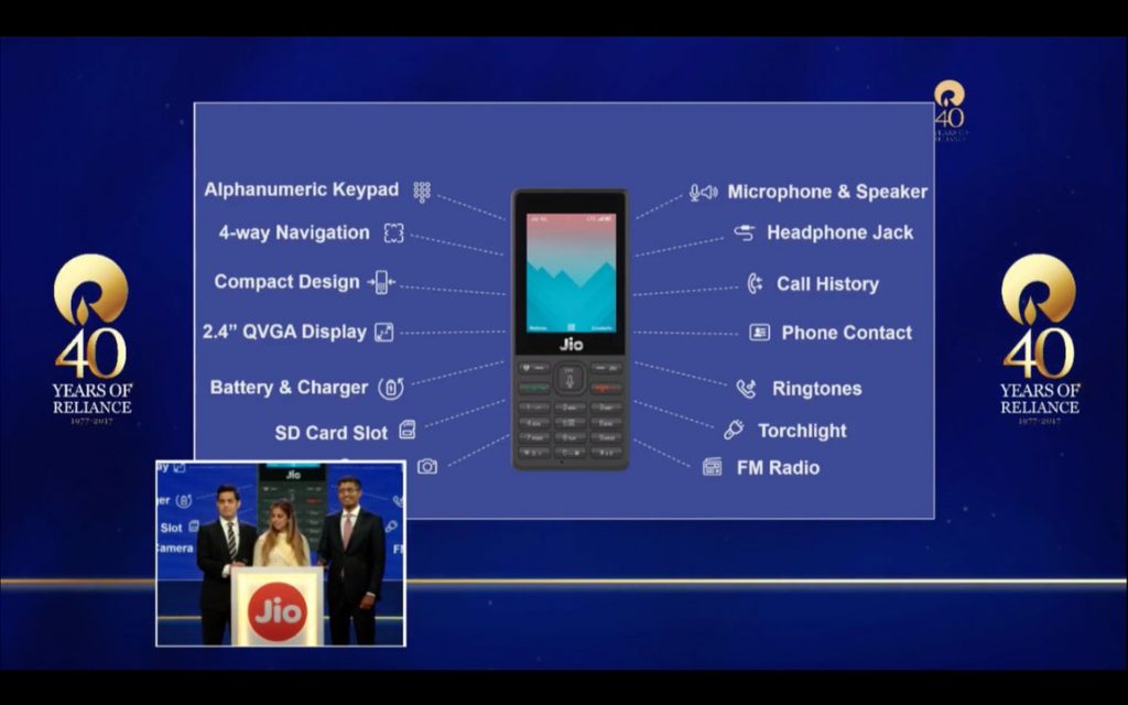 free reliance jio 4g phone features