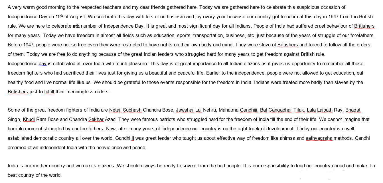 speech on independence day in english